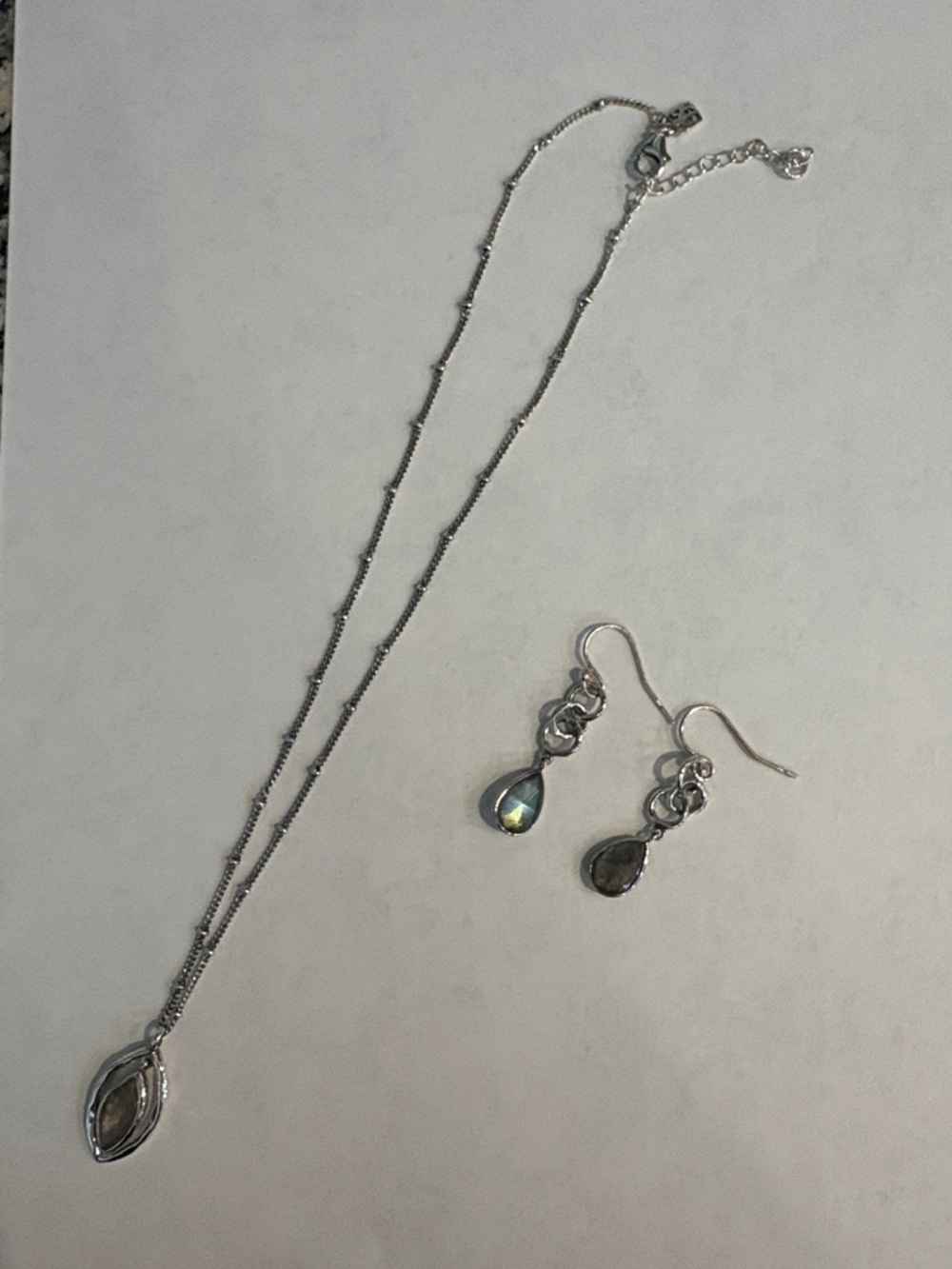 Silver Teardrop Necklace and Earrings Set with labradorite. Retired Grace &Heart